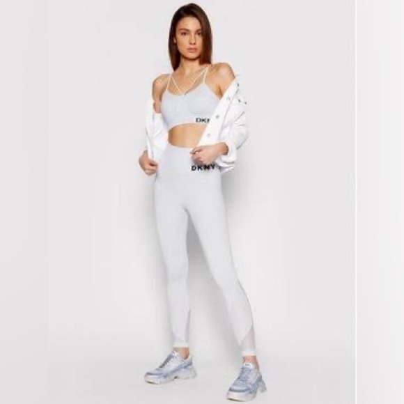 DKNY SPORT Womens Light Blue Stretch Logo Graphic ActiveWear High Waist Leggings - Picture 4 of 10